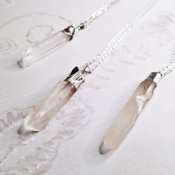 Baroque Vintage Jewelry - Raw Quartz Crystal & Silver Necklace Electroformed